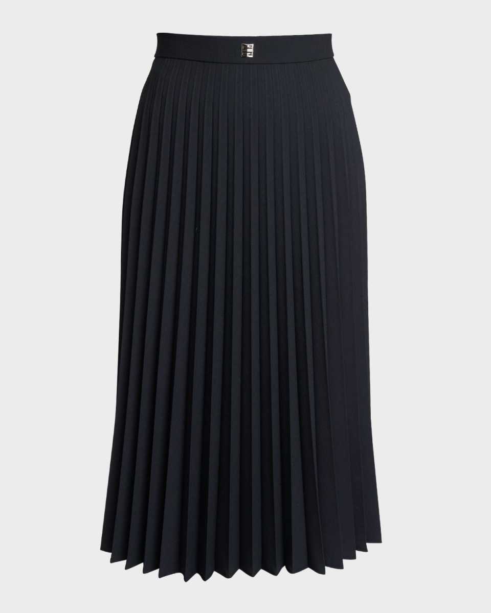Pleated Wool Midi Skirt